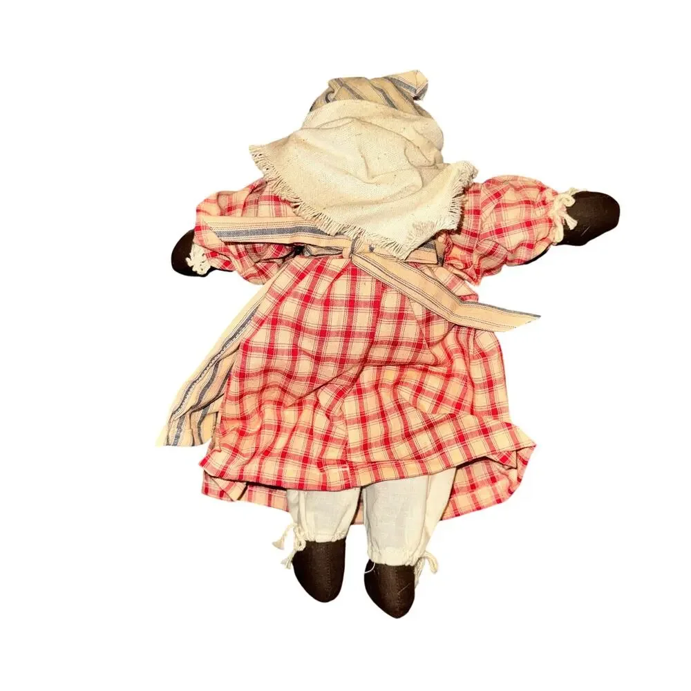 Vtg Primitive Folk Art Cloth Doll Hand Made Americana Woman Curly Hair